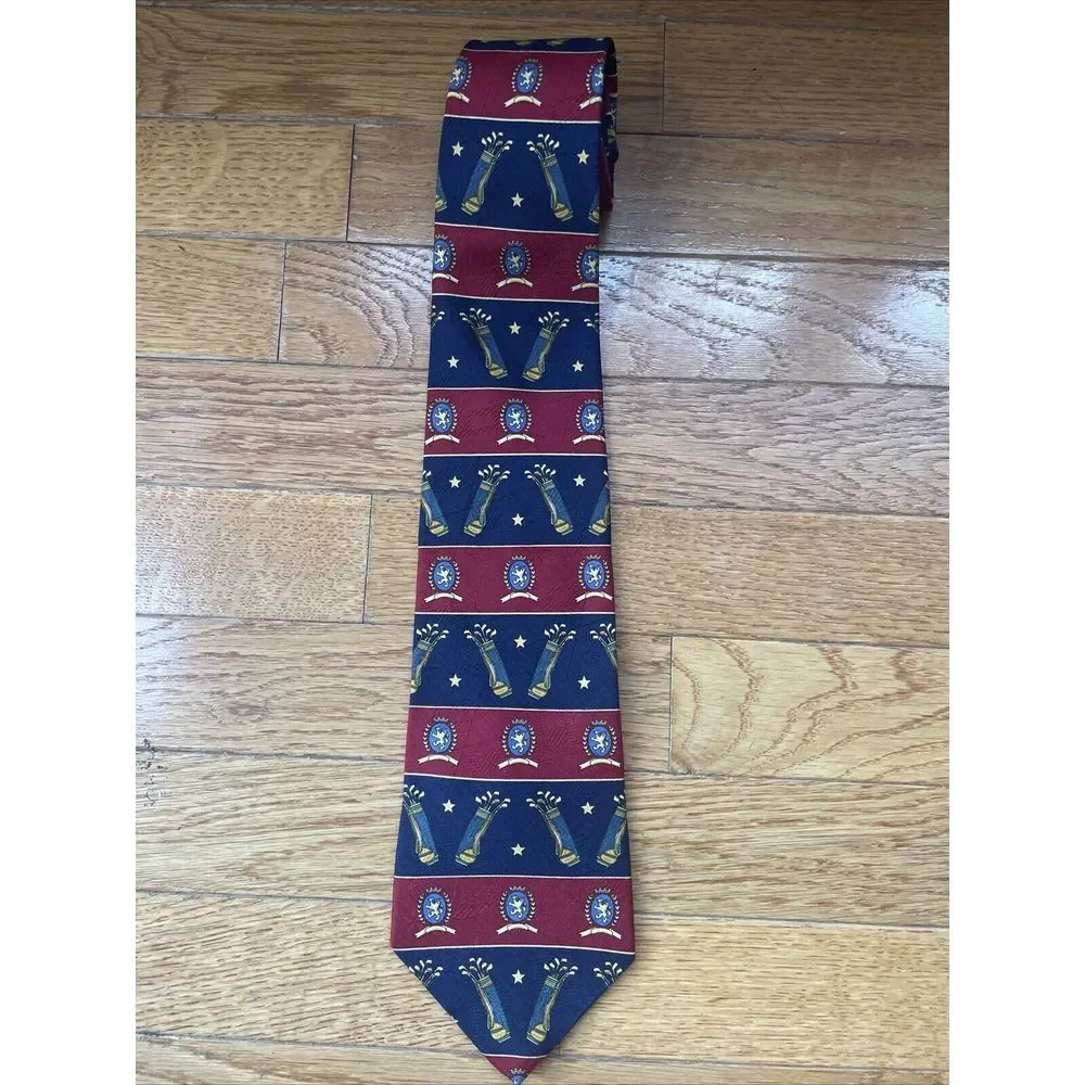 Tommy Hilfiger Men's‎ Necktie Red And Blue Golf Themed Tie 100% Italian Silk